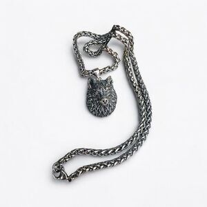 Sterling Silver Wolf Head Necklace